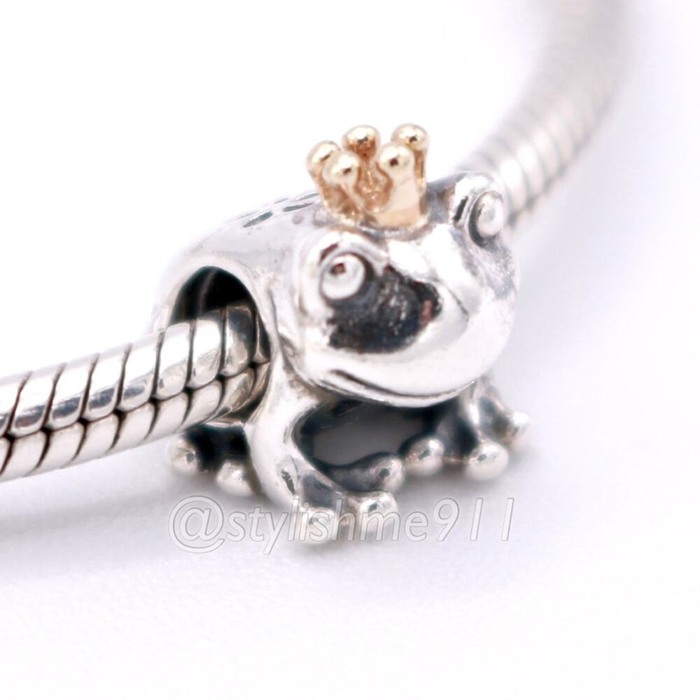 Authentic Pandora Silver Frog Prince with 14K Gold Crown Charm - 791118
